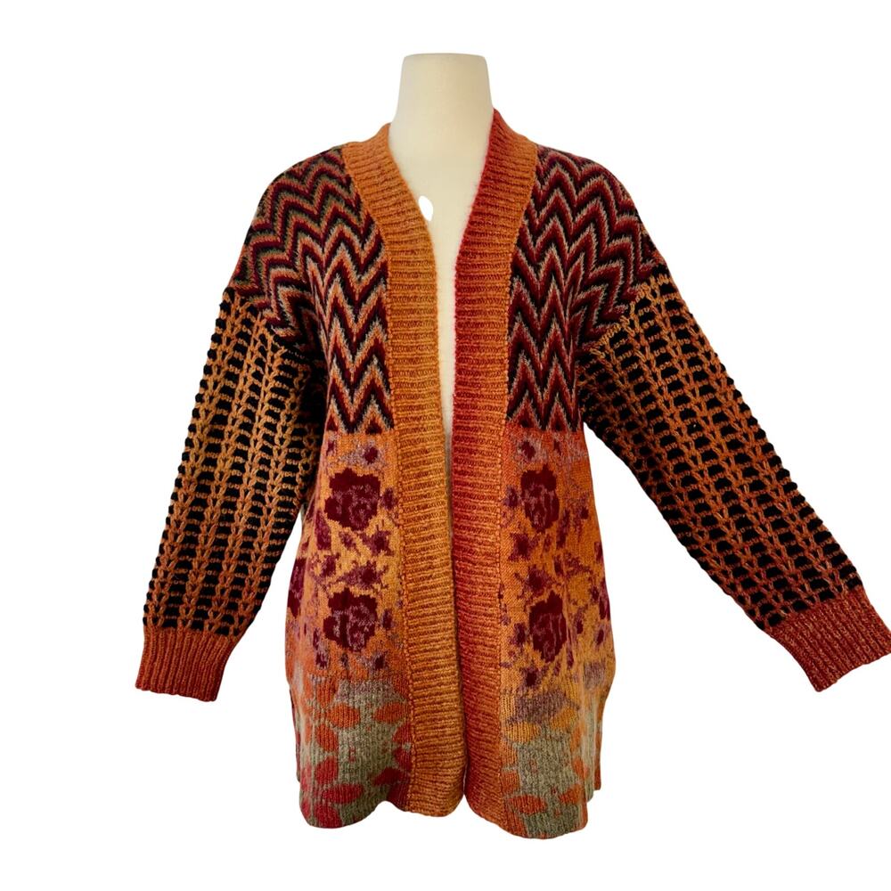 Desigual Arezzo Chunky Knit Cardigan Sweater Open Front Rust Boho M NWT